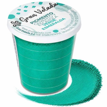 Pigmento verde esmeralda para cimento e gesso, embalagem com amostra de cor