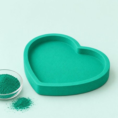 Bandeja coração verde esmeralda com taça de pigmento para cimento e gesso