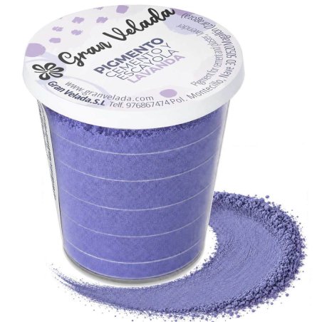 Pigmento lavanda para cemento y escayola, envase con muestra de color