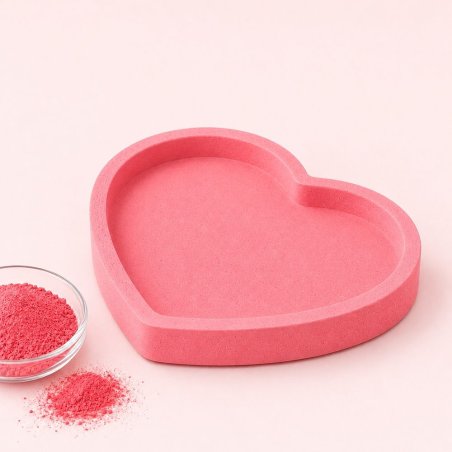 Bandeja coração rosa chiclete com taça de pigmento para cimento e gesso