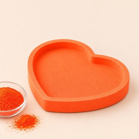 Bandeja coração laranja néon com taça de pigmento para cimento e gesso