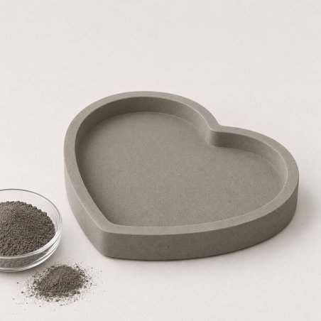 Plateau cœur gris chaud avec coupelle de pigment pour ciment et plâtre