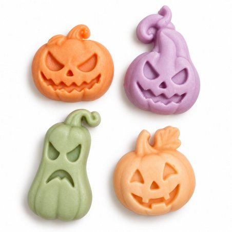 Quatro figuras de abóboras de Halloween sobre fundo branco