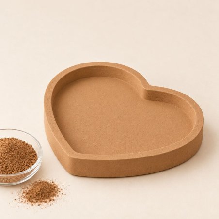 Plateau cœur brun caramel avec coupelle de pigment pour ciment et plâtre