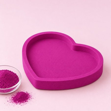 Bandeja coração magenta com taça de pigmento para cimento e gesso