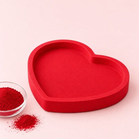 Bandeja corazón en rojo puro con cuenco de pigmento para cemento y escayola