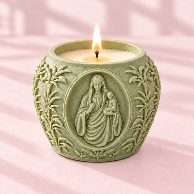 Molde para recipiente de velas Virgen con azucenas
