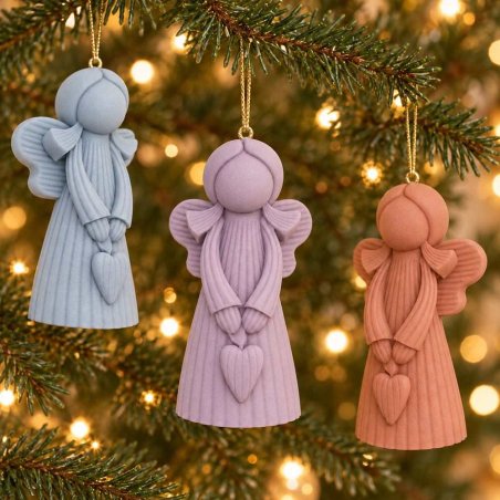 Décorations de petite fille ange bleue, lilas et corail suspendues au sapin de Noël