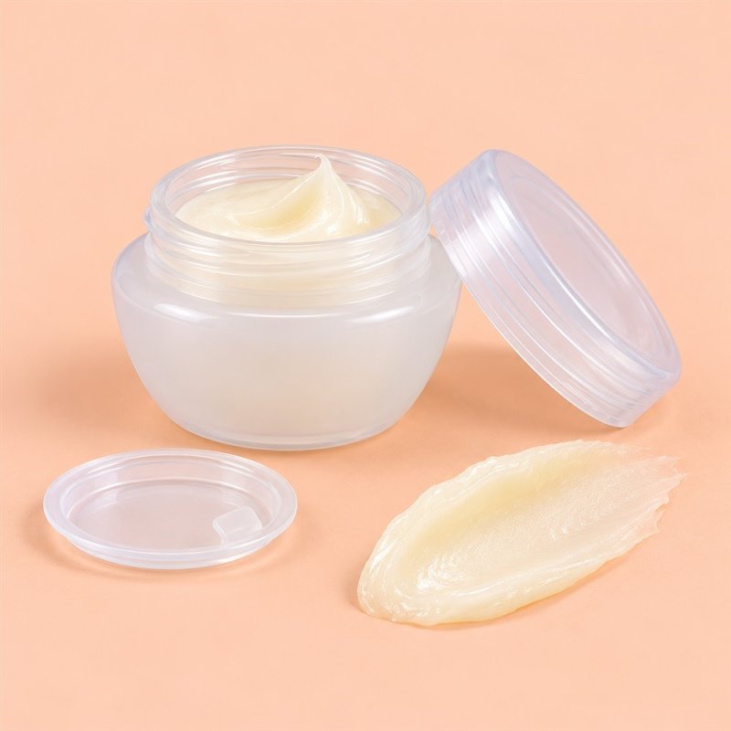 Recipiente de 5 ml elegance aberto com tampa sobre fundo pastel