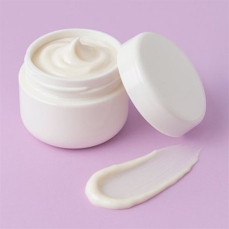 Pot blanc 20 ml en gros ouvert avec couvercle sur fond pastel