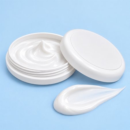 Pot blanc 25 ml ouvert avec couvercle sur fond pastel