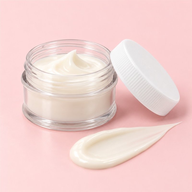 Pots transparents 30 ml couvercle blanc en gros ouvert avec couvercle sur fond pastel