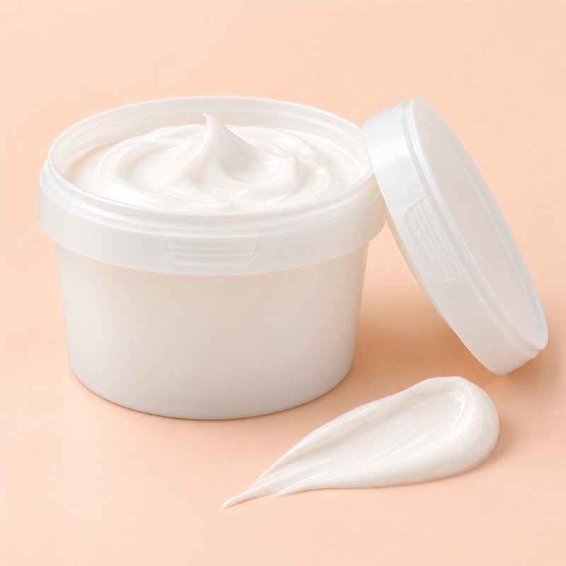 Boiao de plastico 250 ml aberto com tampa sobre fundo pastel