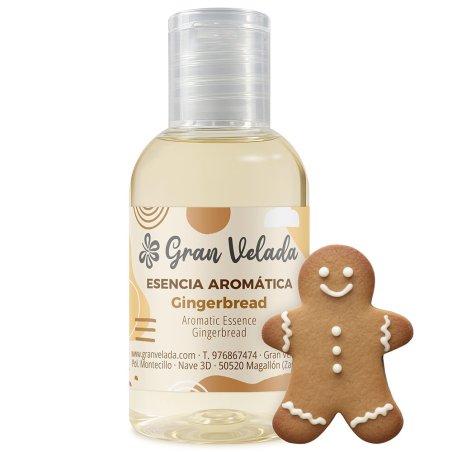 Essência aromática gingerbread junto a uma bolacha em forma de boneco de gengibre