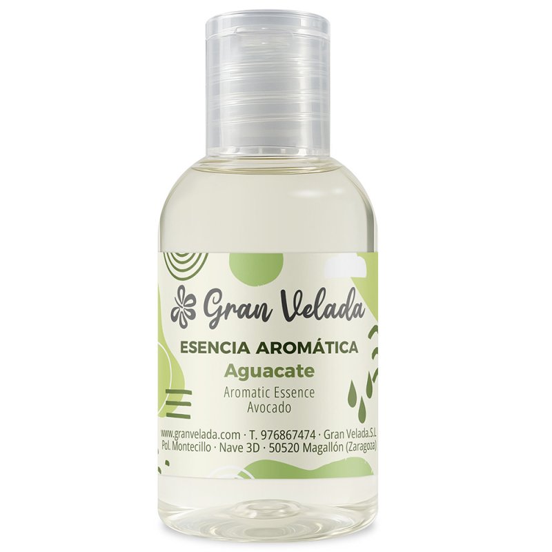 Flacon de fragrance avocat sur fond blanc