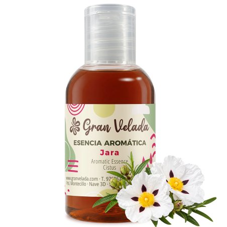 Essência aromática de esteva junto a flores brancas e folhas verdes