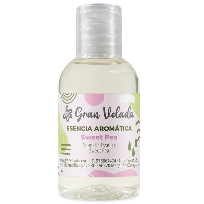 Frasco de essência aromática sweet pea sobre fundo branco