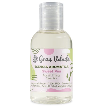 Frasco de essência aromática sweet pea sobre fundo branco