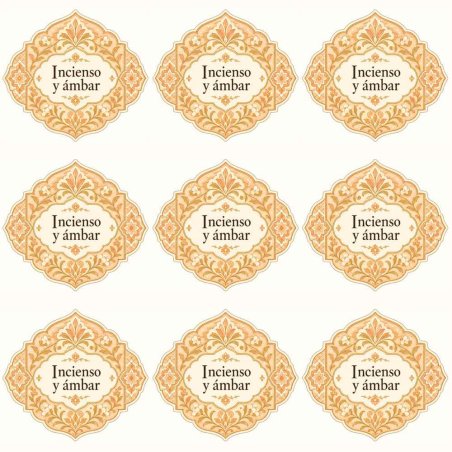 Nove autocolantes Incenso e âmbar com moldura árabe laranja e dourado sobre fundo branco