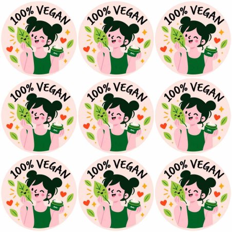 Blíster de 9 pegatinas redondas 100% vegan.
