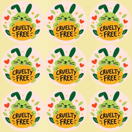 Blíster de 9 pegatinas redondas cruelty free con vinilo pelado.