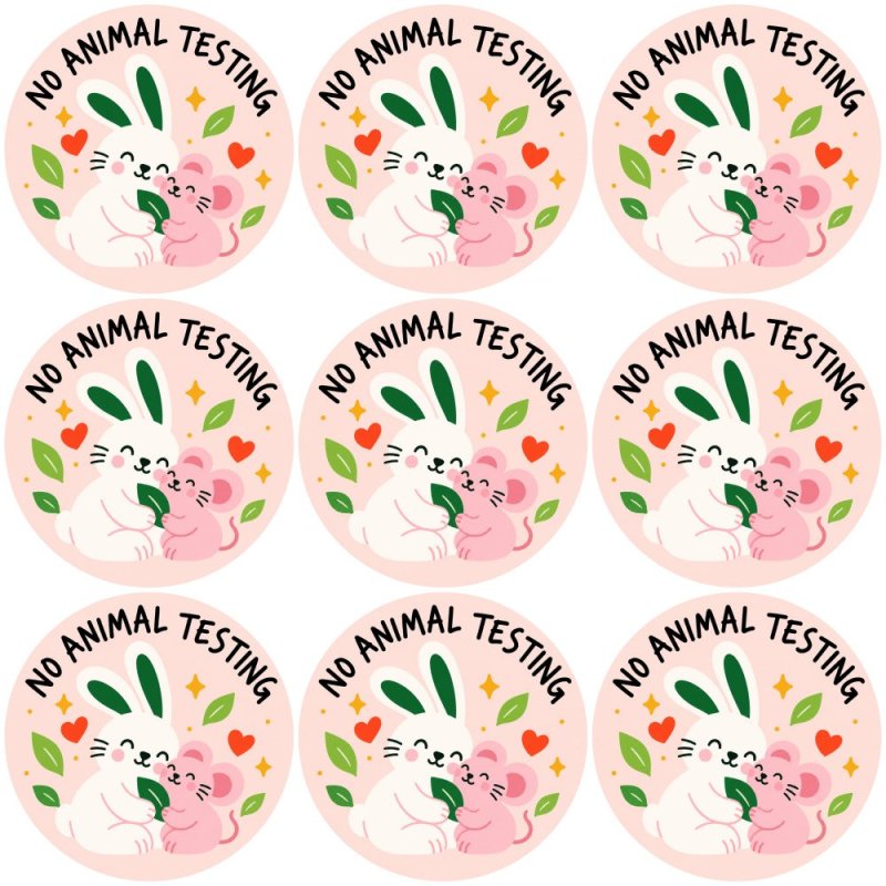 Blíster de 9 pegatinas redondas no animal testing.