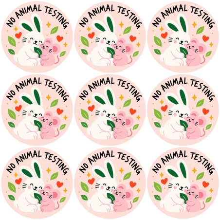 Blíster de 9 pegatinas redondas no animal testing.
