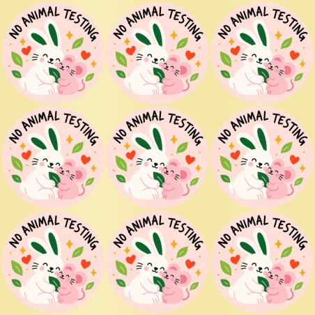 Blíster de 9 pegatinas redondas no animal testing con vinilo pelado.