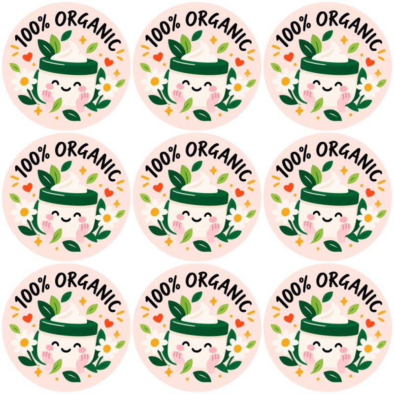 Blíster de 9 pegatinas redondas 100% organic.