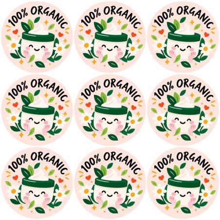 Blíster de 9 pegatinas redondas 100% organic.