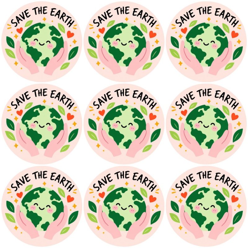 Blíster de 9 pegatinas redondas save the earth.