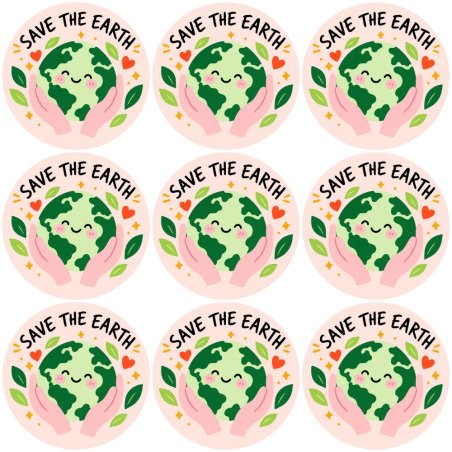 Blíster de 9 pegatinas redondas save the earth.