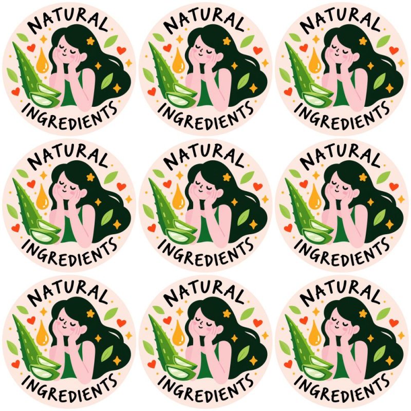 Blíster de 9 pegatinas redondas natural ingredients.