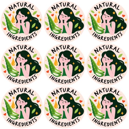 Blíster de 9 pegatinas redondas natural ingredients.