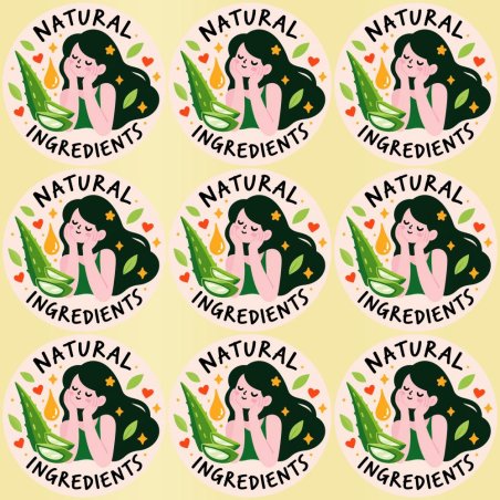 Blíster de 9 pegatinas redondas natural ingredients con vinilo pelado.