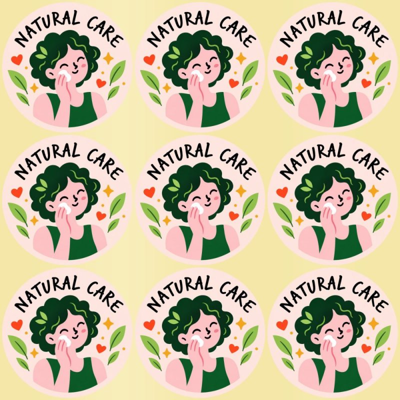 Blíster de 9 pegatinas redondas natural care con vinilo pelado.