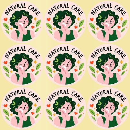 Blíster de 9 pegatinas redondas natural care con vinilo pelado.