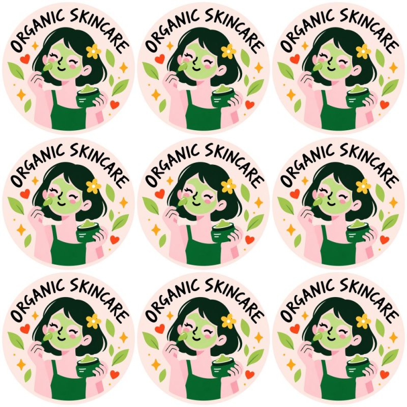 Blíster de 9 pegatinas redondas organic skincare.