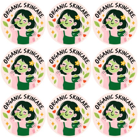 Blíster de 9 pegatinas redondas organic skincare.