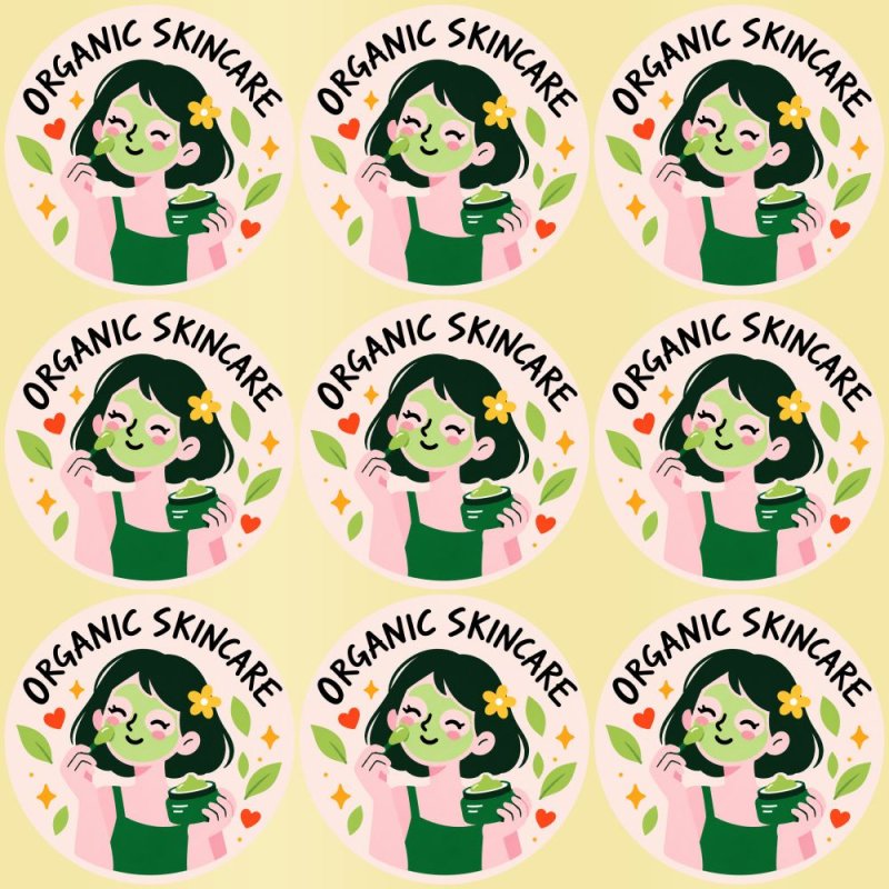 Blíster de 9 pegatinas redondas organic skincare con vinilo pelado.