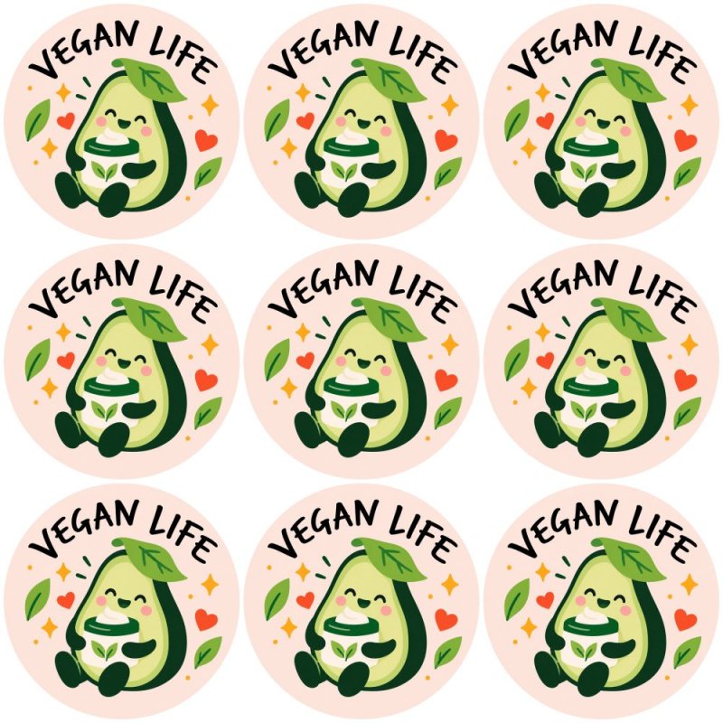 Blíster de 9 pegatinas redondas vegan life.