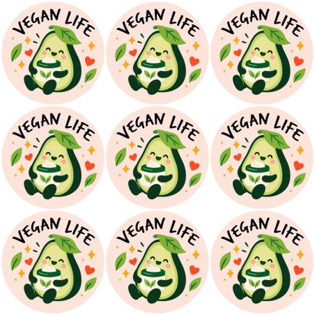Blíster de 9 pegatinas redondas vegan life.