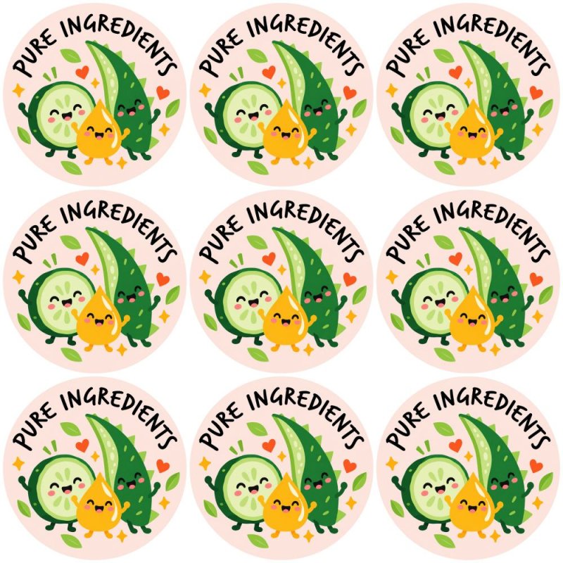 Blíster de 9 pegatinas redondas pure ingredients.