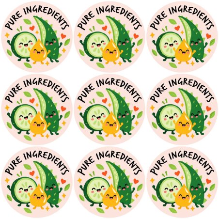 Blíster de 9 pegatinas redondas pure ingredients.