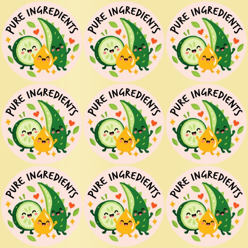 Blíster de 9 pegatinas redondas pure ingredients con vinilo pelado.