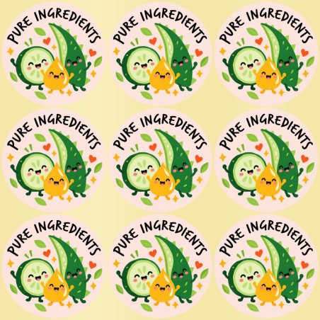 Blíster de 9 pegatinas redondas pure ingredients con vinilo pelado.