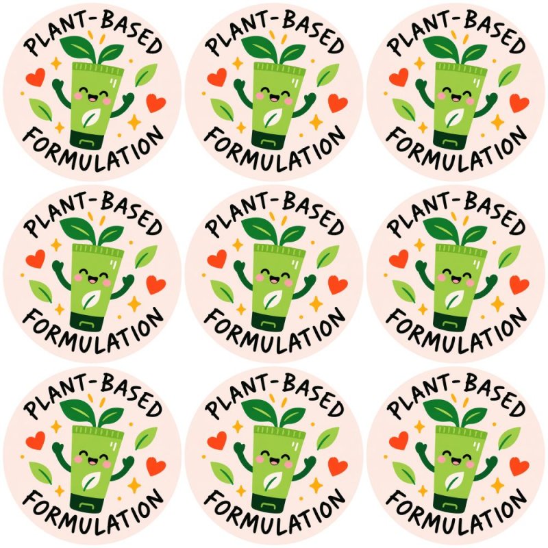 Blíster de 9 pegatinas redondas plant-based formulation.