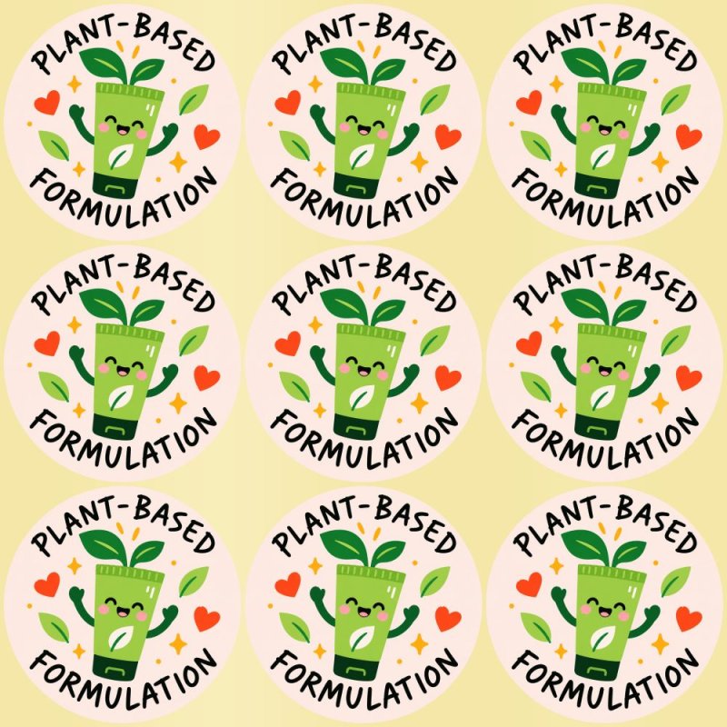 Blíster de 9 pegatinas redondas plant-based formulation con vinilo pelado.