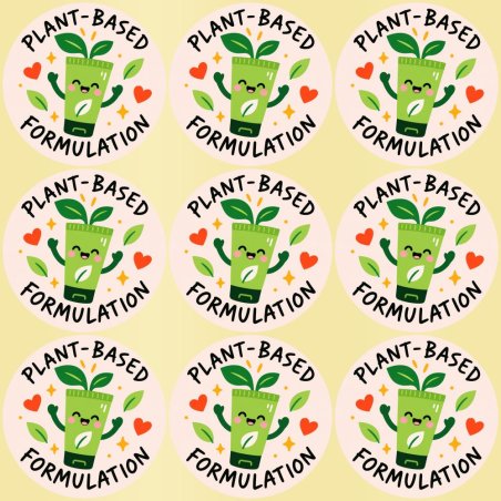 Blíster de 9 pegatinas redondas plant-based formulation con vinilo pelado.