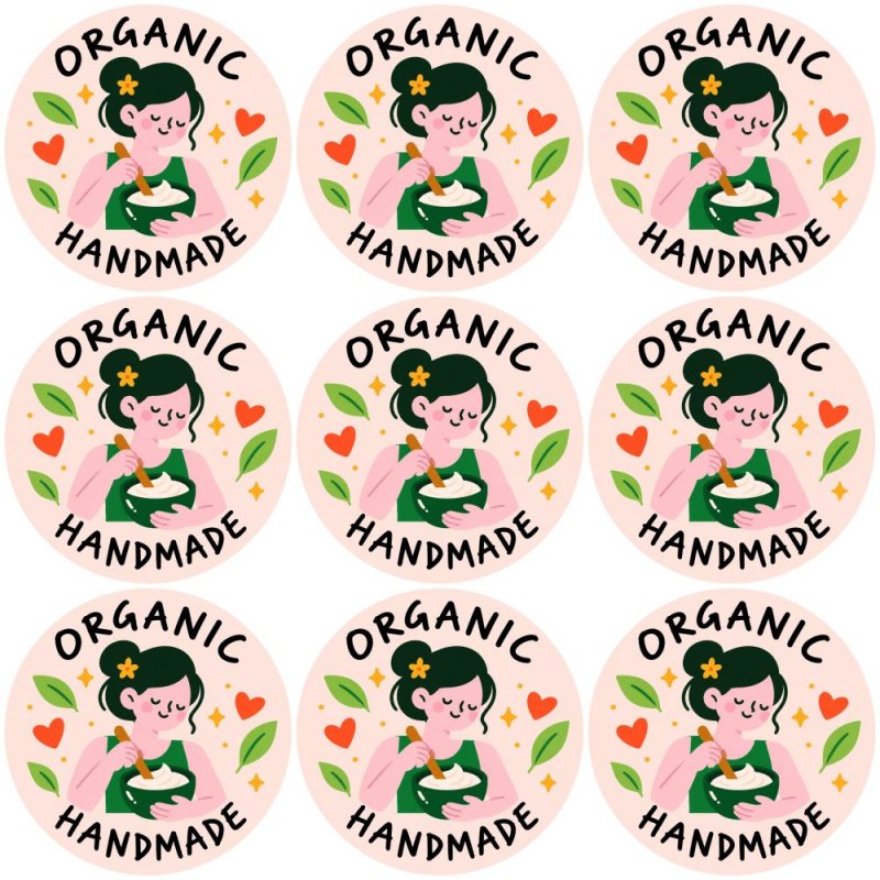 Blíster de 9 pegatinas redondas organic handmade.